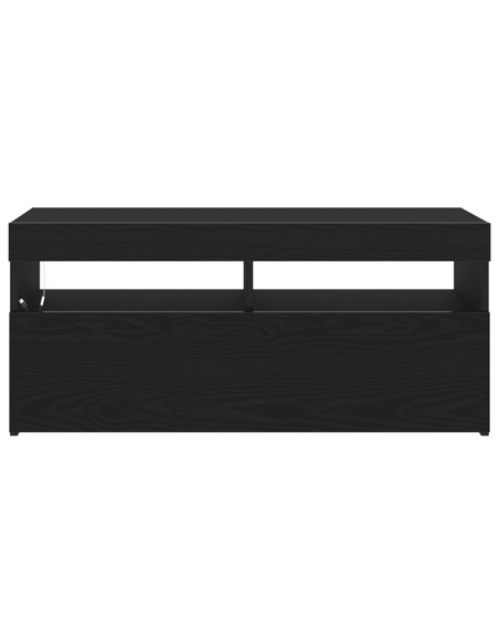 Mobile TV  con luci LED, Nero Rovere 90x35x40 cm in legno ingegnerizzato