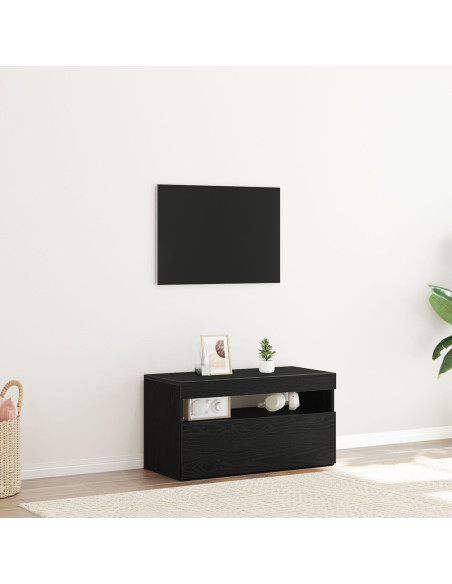 Mobile TV  con luci LED, Nero Rovere, 75x35x40 cm, in legno ingegnerizzato
