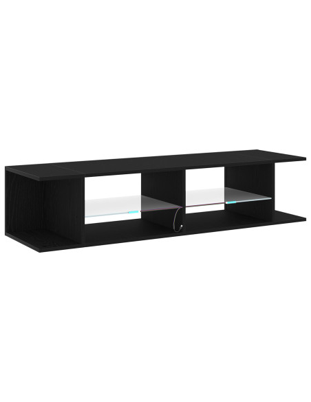 Mobile TV  con luci LED, Nero Rovere, 135x39x30cm, in legno ingegnerizzato