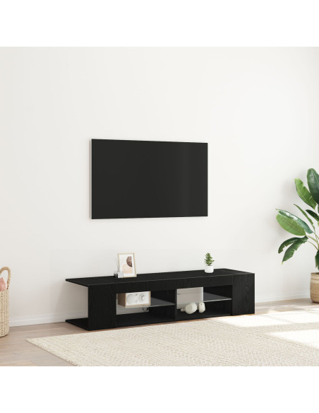 Mobile TV  con luci LED, Nero Rovere, 135x39x30cm, in legno ingegnerizzato