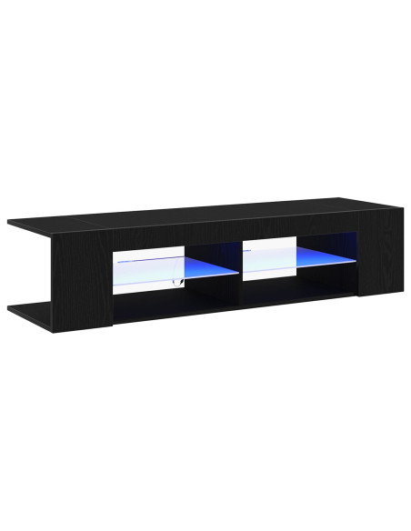 Mobile TV  con luci LED, Nero Rovere, 135x39x30cm, in legno ingegnerizzato