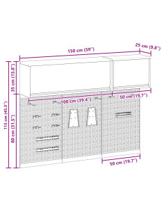 Set di armadi per attrezzi con lo scaffale 5 pcs Rosso