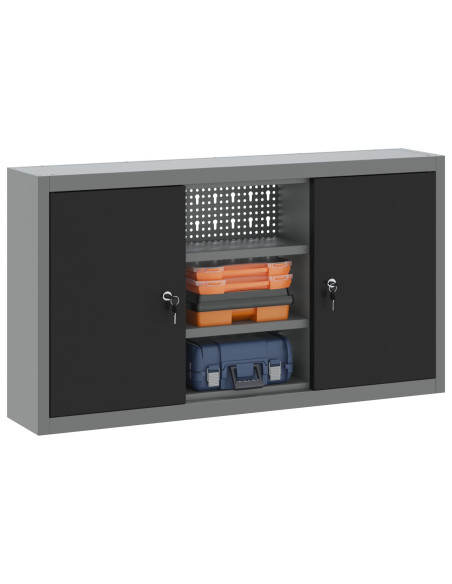 Armadio da Muro  con Pannello Perforato Nero 100x20x55 cm in Acciaio
