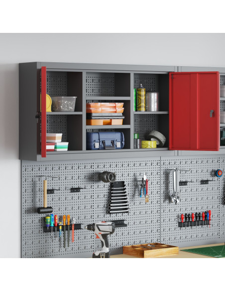 Armadio da Utensili a Muro con Pannello Perforato Rosso 100x20x55 cm in Acciaio