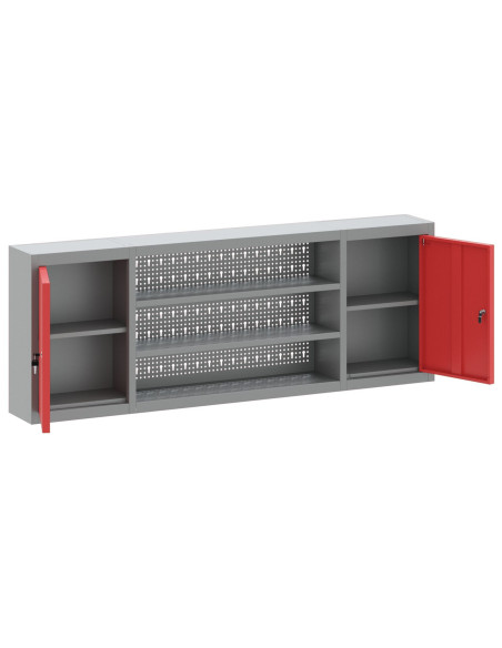 Armadio da Tool a Muro con Pegboard Rosso 150x20x55 cm in Acciaio