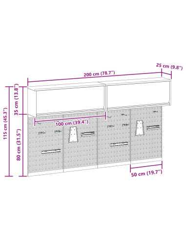 Set di armadi per attrezzi con lo scaffale 6 pcs Rosso