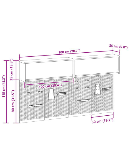 Set di armadi per attrezzi con lo scaffale 6 pcs Rosso