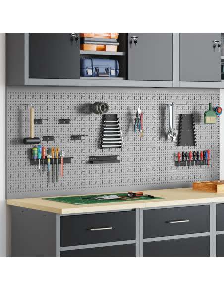 Pegboard 3 pezzi con 15 accessori Grigio 50x60 cm Acciaio