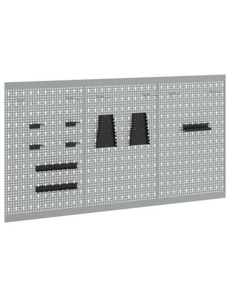 Pannelli per attrezzi 3 pcs con 15 accessori grigi 50x80 cm in acciaio
