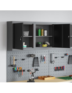 Mobile per attrezzi con blocco Nero e Grigio 50 x 20 x 55 cm 2