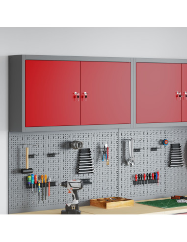 Mobile per attrezzi con blocco Rosso e Grigio 50 x 20 x 55 cm