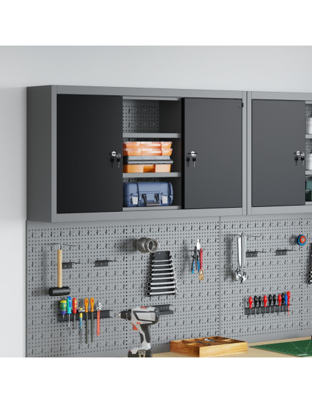 Armadio da Muro  con Pannello Perforato Nero 100x20x55 cm in Acciaio