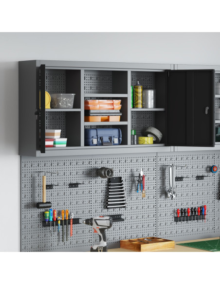 Armadio da Muro  con Pannello Perforato Nero 100x20x55 cm in Acciaio
