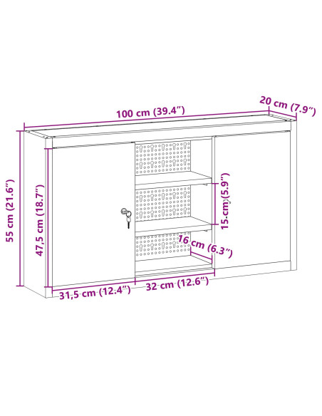 Armadio da Utensili a Muro con Pannello Perforato Rosso 100x20x55 cm in Acciaio