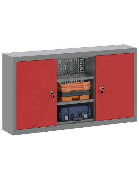 Armadio da Utensili a Muro con Pannello Perforato Rosso 100x20x55 cm in Acciaio