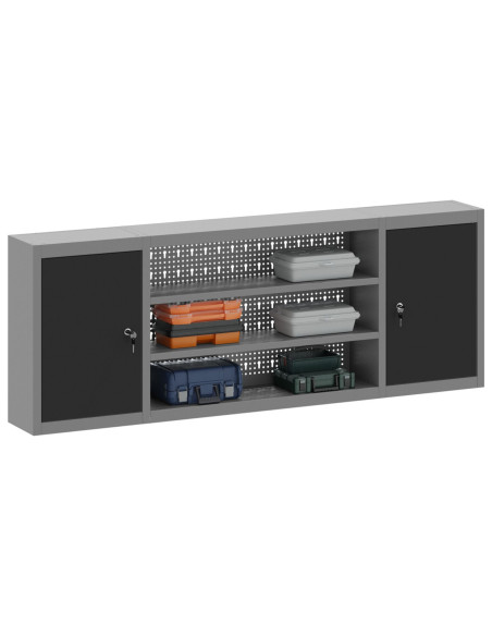 Armadio per attrezzi  da muro con pannello perforato Nero 150x20x55 cm Acciaio
