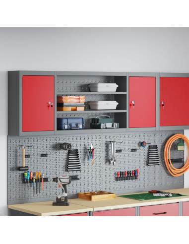 Mobile per attrezzi con blocco Rosso e Grigio 50 x 20 x 55 cm