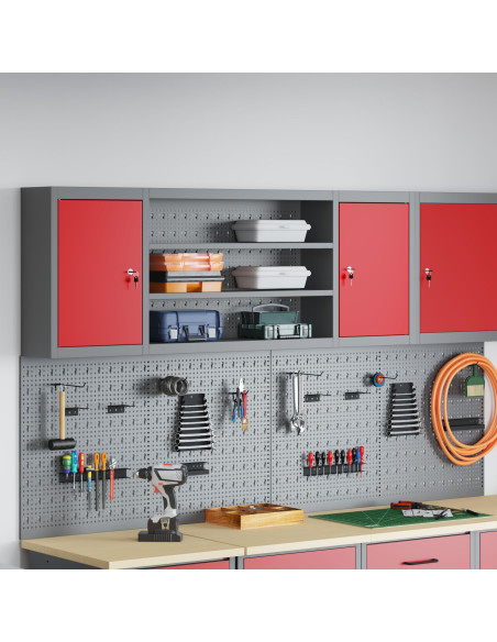 Armadio da Tool a Muro con Pegboard Rosso 150x20x55 cm in Acciaio