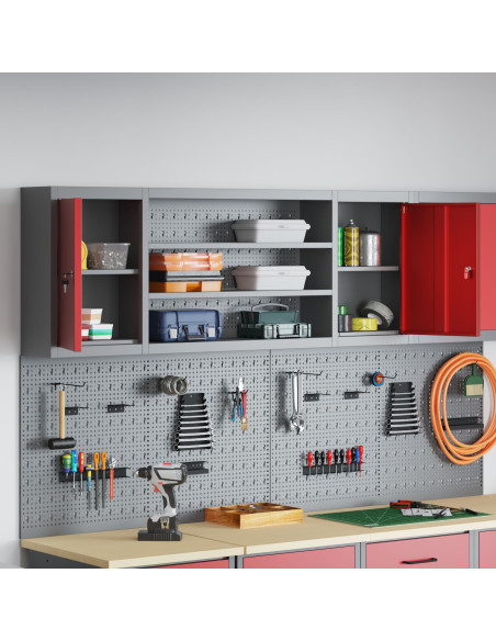 Armadio da Tool a Muro con Pegboard Rosso 150x20x55 cm in Acciaio