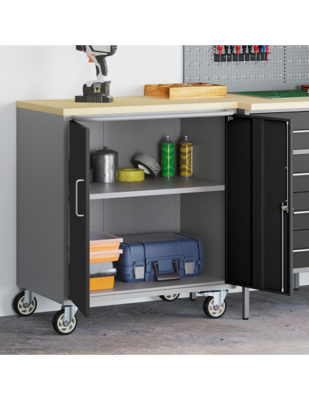 Armadio Portattrezzi  con Ruote e Chiusura Nero 75x45x85 cm Acciaio