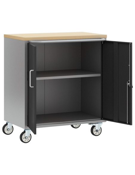 Armadio Portattrezzi  con Ruote e Chiusura Nero 75x45x85 cm Acciaio