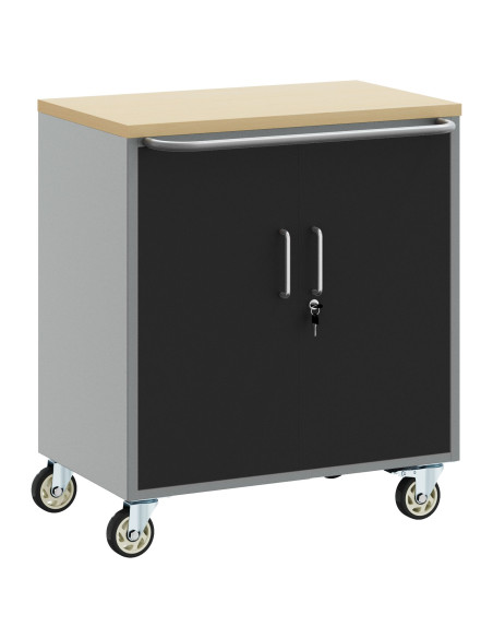 Armadio Portattrezzi  con Ruote e Chiusura Nero 75x45x85 cm Acciaio