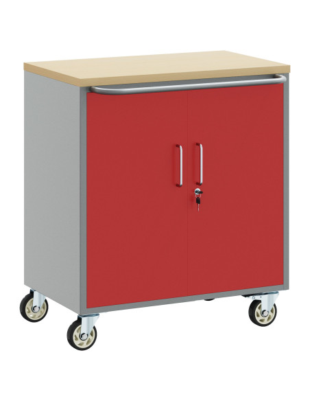 Armadio porta attrezzi con ruote e chiusura rossa 75x45x85 cm in acciaio