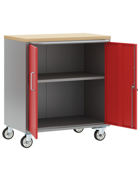 Armadio porta attrezzi con ruote e chiusura rossa 75x45x85 cm in acciaio