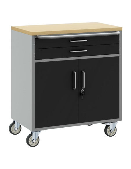 Armadio per Attrezzi con Ruote e Serretta Nero 75x45x85 cm in Acciaio