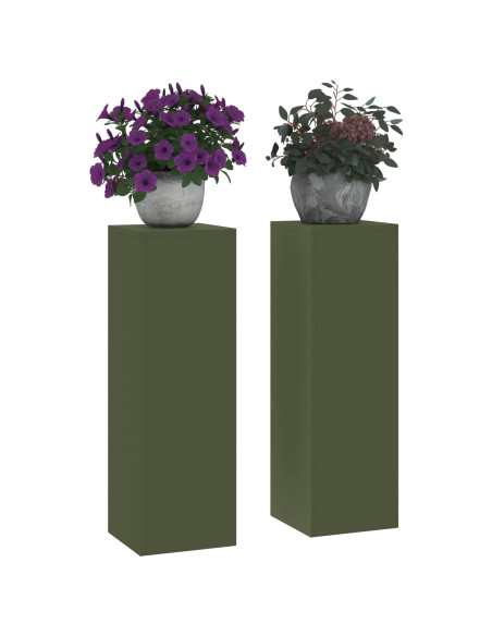 Supporti per Piante da Esterno Pilastro 2 pz Verde Oliva 24x24x75 cm Acciaio