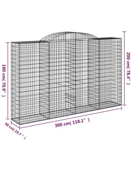 Cesti Gabbioni ad Arco 20 pz 300x50x180/200 cm Ferro Zincato