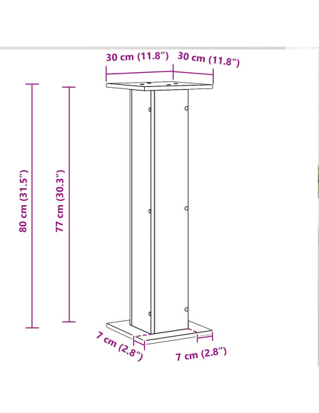 Supporto per piante 2 pcs Rovere Nero 30 x 30 x 80 cm