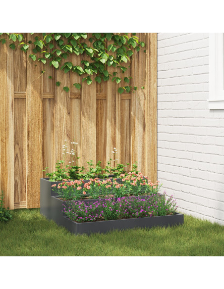 Fioriera da Giardino a 3 Livelli 90x90x35 cm Acciaio Antracite