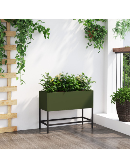 Pianterro da Giardino rialzato  60x26x45 cm Verde Oliva Acciaio