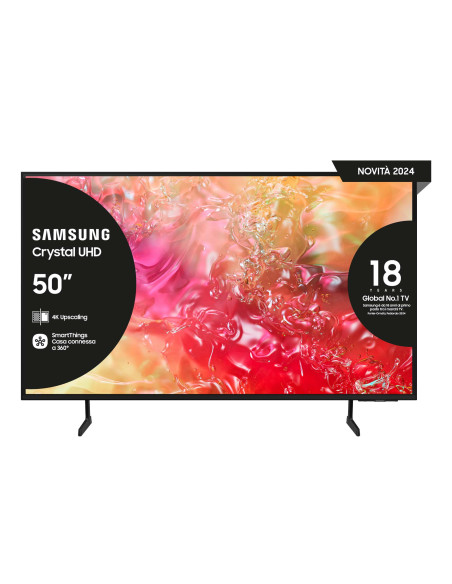 Samsung TV Crystal UHD 4K 50” UE50DU7170UXZT Smart TV Wi-Fi Black 2024, Processore Crystal 4K, 4K Upscaling, Slim Look Design,