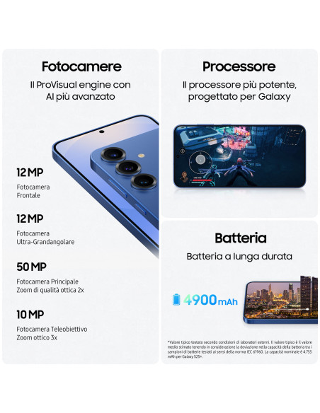 Samsung Galaxy S25+ Smartphone AI, Display 6.7'' QHD+ Dynamic AMOLED 2X, Fotocamera 50MP, RAM 12GB, 256GB, 4.900 mAh, Icyblue