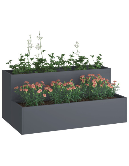 Fioriera da Giardino 2 Piani 100x60x45 cm Antracite in Acciaio