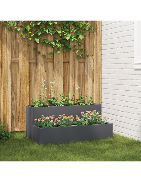 Fioriera da Giardino 2 Piani 100x60x45 cm Antracite in Acciaio