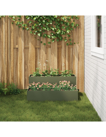 Fioriera 2-Tier 100x60x45 cm Verde Oliva Acciaio