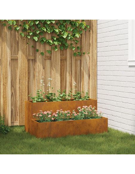 Vaso da Giardino a 2 Piani 100x60x45 cm in Acciaio Invecchiato