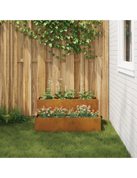 Vaso da Giardino a 2 Piani 100x60x45 cm in Acciaio Invecchiato
