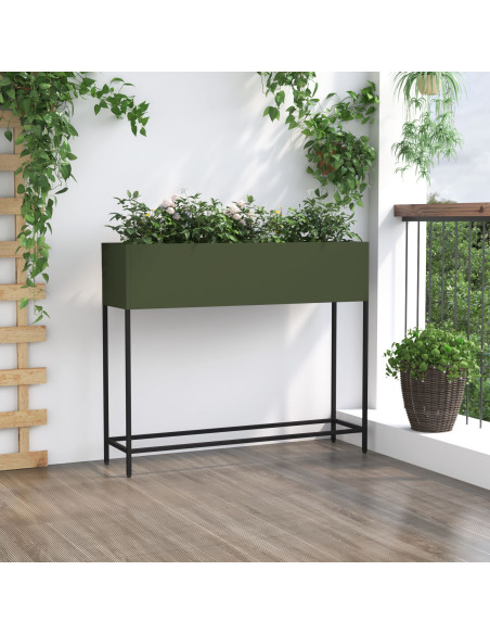 Fioriera Rialzata 100x26x82 cm Verde Oliva In Acciaio