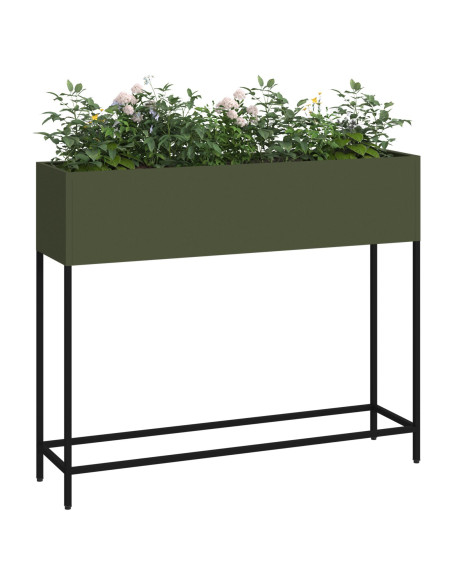 Fioriera Rialzata 100x26x82 cm Verde Oliva In Acciaio