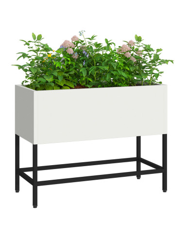 Vaso da Giardino Rialzato Bianco 60 x 26 x 45 cm Acciaio