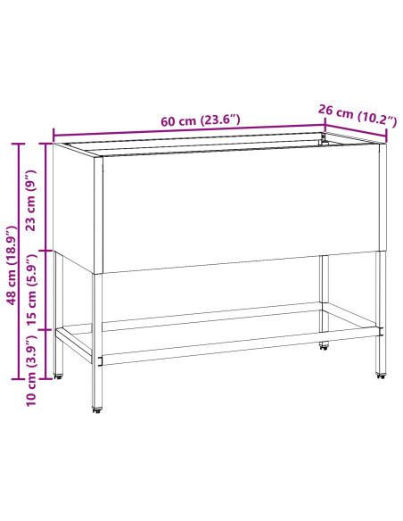 Vaso da Giardino Rialzato Antracite 60 x 26 x 45 cm Acciaio