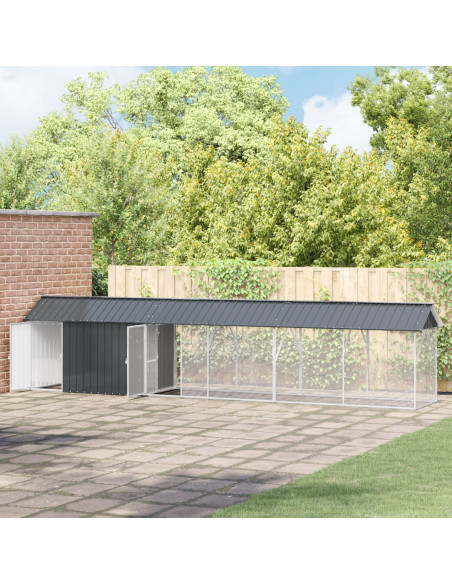 Aviario per Uccelli con Estensione Anthracite 112x640x141 cm in Acciaio