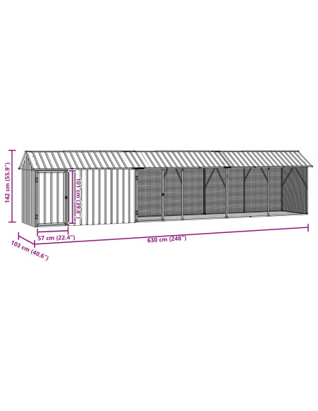 Aviario per Uccelli con Estensione Anthracite 112x640x141 cm in Acciaio