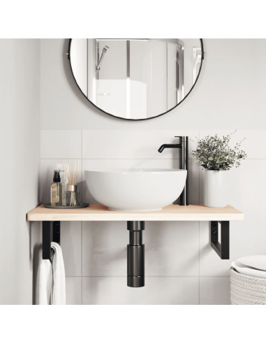 Ripiano a Parete per Lavabo in Acciaio e Massello di Rovere