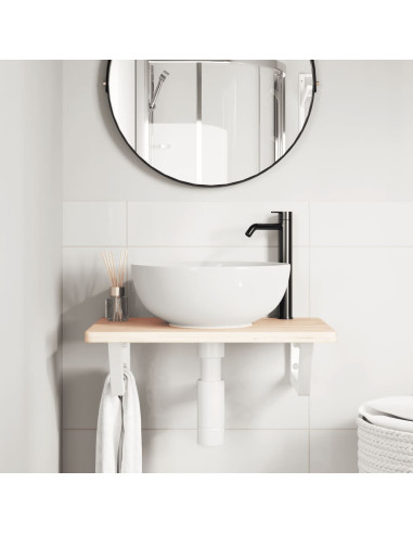 Ripiano a Parete per Lavabo in Acciaio e Massello di Rovere