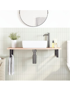 Ripiano a Parete per Lavabo in Acciaio e Massello di Rovere 2